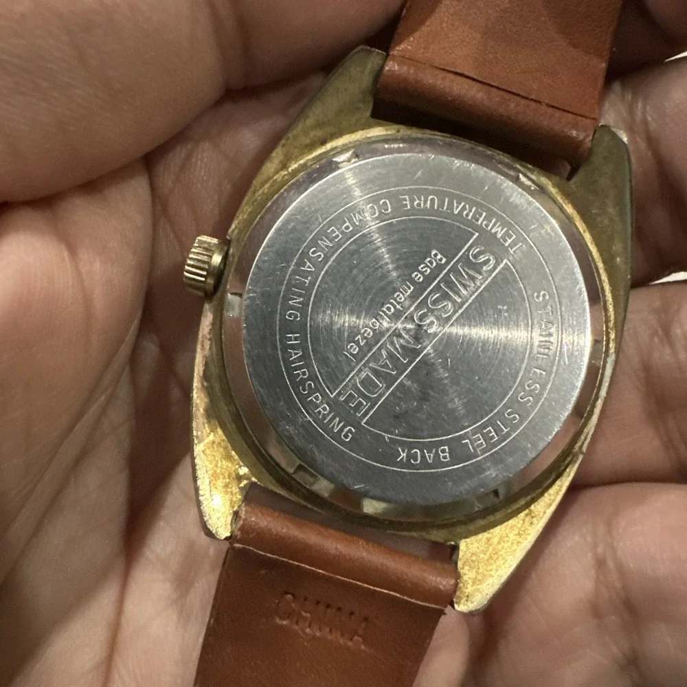 Working Vintage Lucerne Men's Manual Wind Watch 38mm Date Brown Leather Rare Run